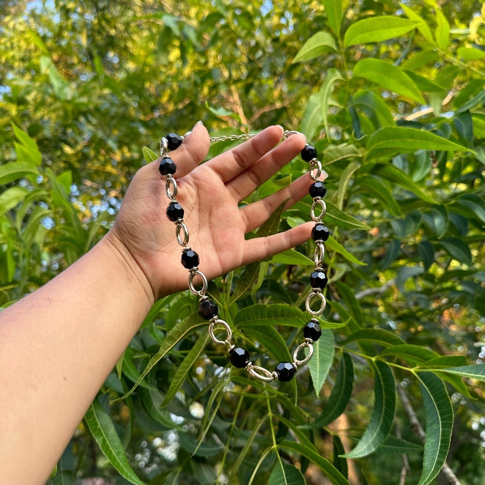 beaded black and silver necklace